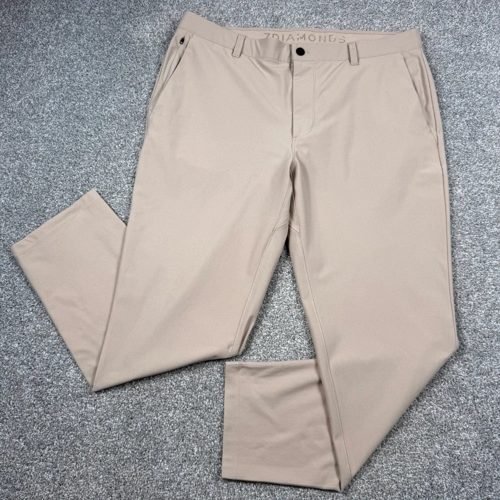 7 Diamonds 7 Pocket Chino Athletic Fit Pants Men's 36x30 Tan Stretch Golf Travel